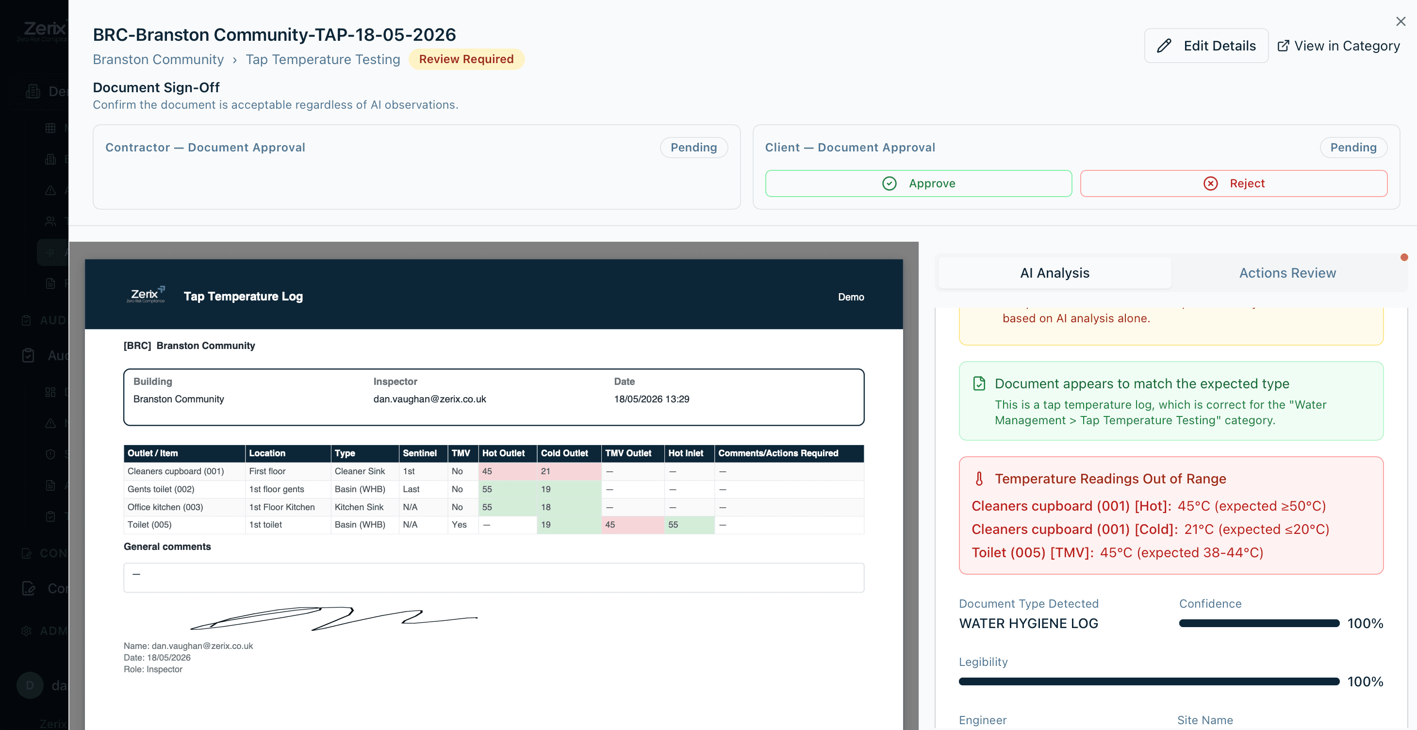 Zerix AI Assistant: AI triage of compliance document issues and actions
